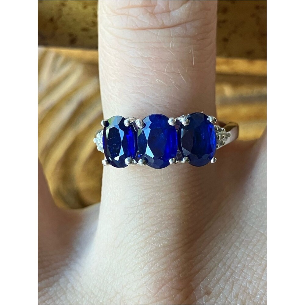 Genuine Blue Spinel Sterling Silver Ring Size 7